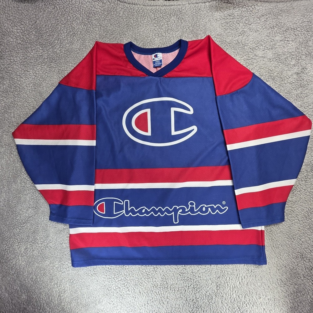 Vintage Champion Big Logo Hockey Jersey 90s Throwback Size Large‎